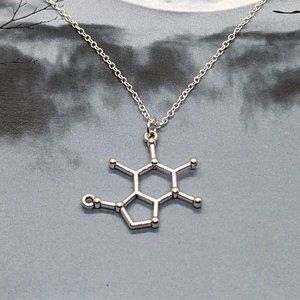 Silver Caffeine Chemical Molecule Necklace